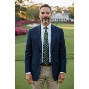 Guccini Silk Tie Mens Green Golf Novelty Plaid Italian Hand Made RN 21633 OS